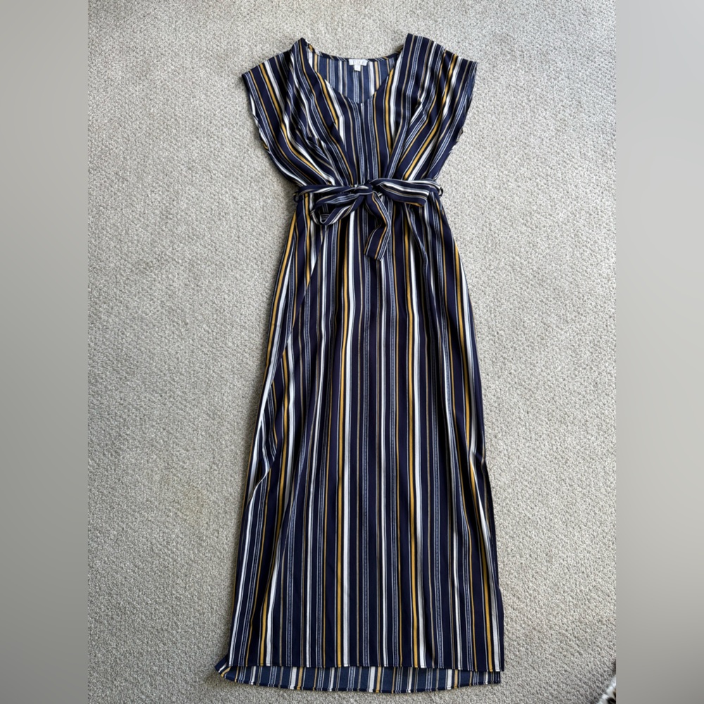 Navy and Yellow Striped Maxi Dress